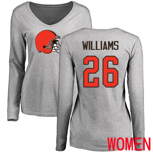Cleveland Browns Greedy Williams Women Ash Jersey #26 NFL Football Name and Number Logo Long Sleeve T Shirt->women nfl jersey->Women Jersey